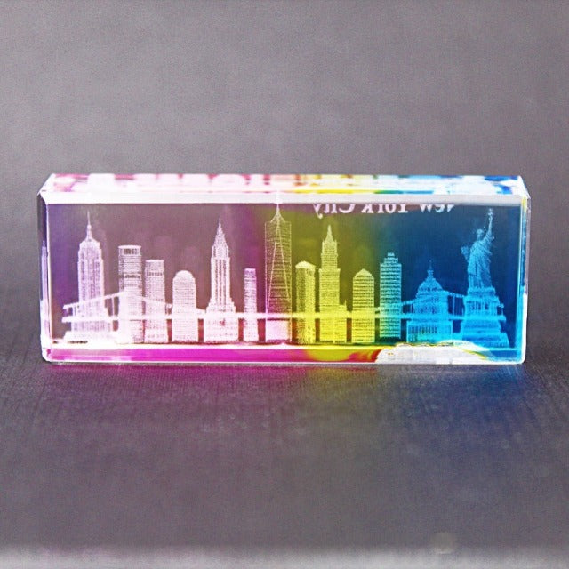 3D Full Color Manhattan "NEW YORK CITY" Skyline Laser Etched Crystal (2 sizes) | New York City Souvenir | NYC Souvenir Travel Gift