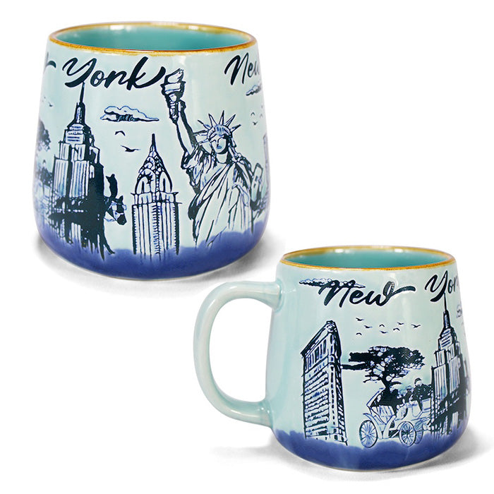 Sky Blue New York Skyline Etched Mug – 13oz Ceramic Cityscape Tribute
