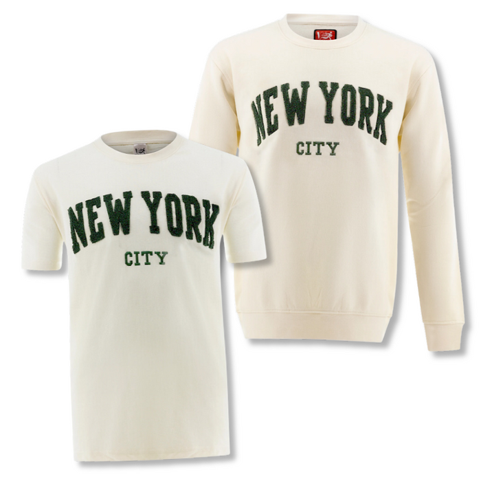 NEW YORK CITY Chenille Applique Shirt & Pullover Bundle (4 Colors)