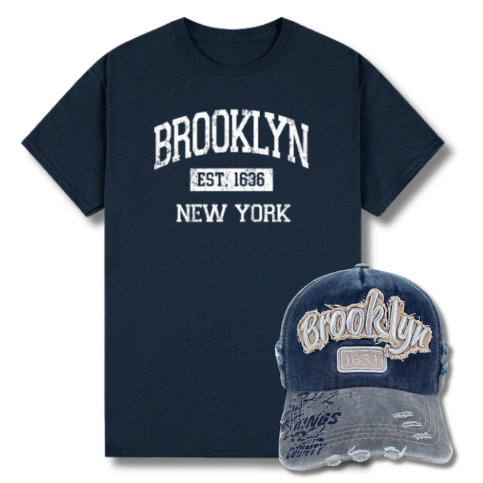 Distressed Brooklyn Hat and T-Shirt Combo (4 Colors)