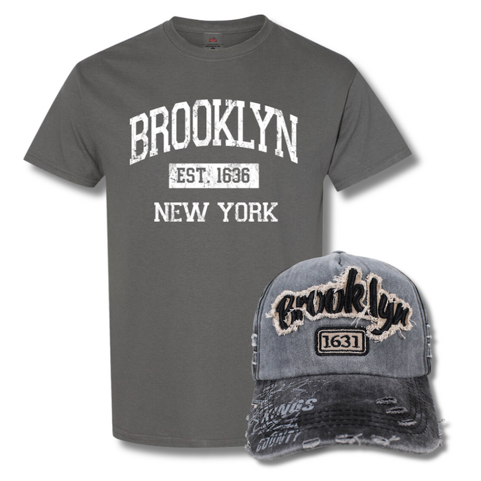 Distressed Brooklyn Hat and T-Shirt Combo (4 Colors)