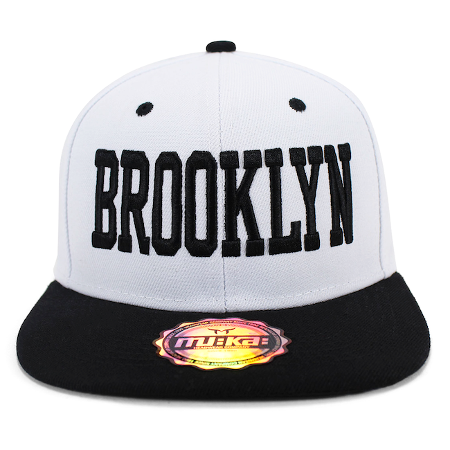 BROOKLYN Snapback Flat Hat White w/ Black
