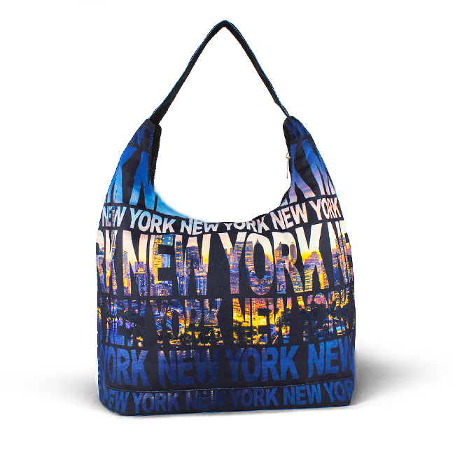 Skyline Noir: NEW YORK Inscribed Black & Blue Handbag