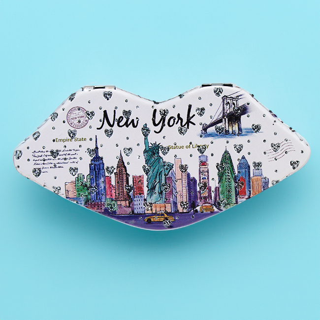 Chic NYC Face Mirror: Rhinestone Embellished Skyline Design (3 Styles)