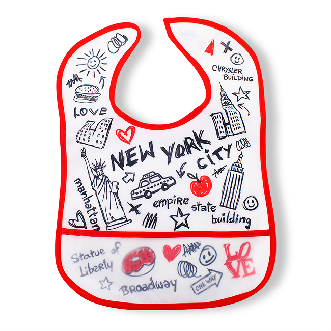 Silicone Sketch Style New York Baby Bib w/ Food Pocket