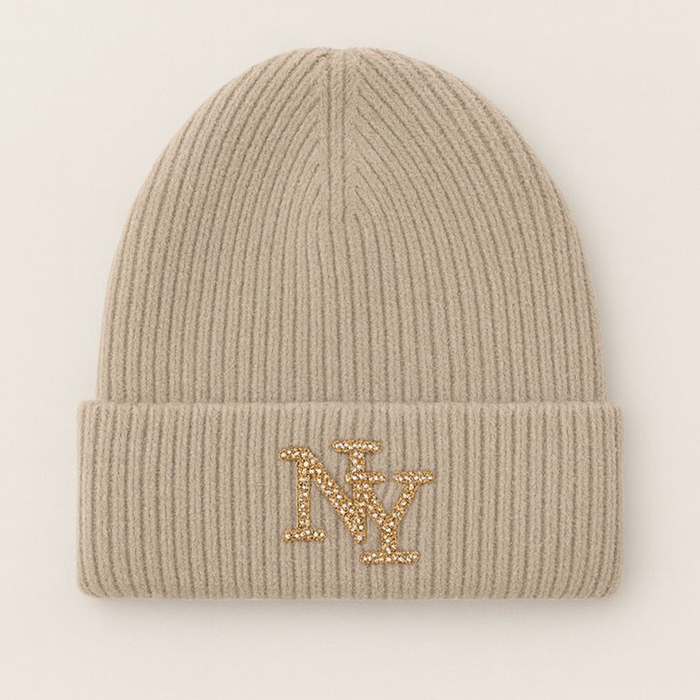 Rhinestone Embossed Wool "NY" Premium Beanie (3 Colorways)