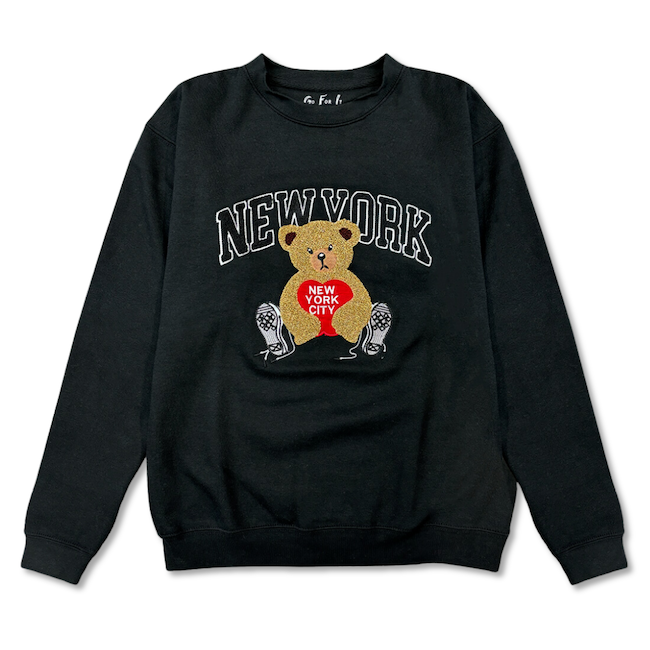 Big Teddy Bear Applique New York Sweatshirt Crewneck (3 Colors)