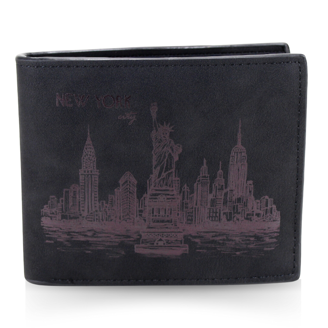 New York Skyline Slim Wallet in Faux Nubuck Leather