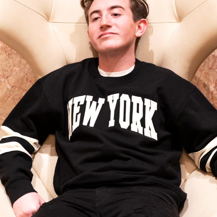Embroidered Striped Sleeve Black & Natural New York Sweatshirt | New York Crewneck