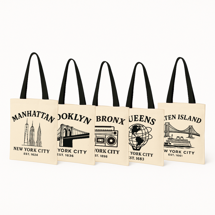 The Five Boroughs NEW YORK CITY Minimalist Totes | 100% Recycled Cotton