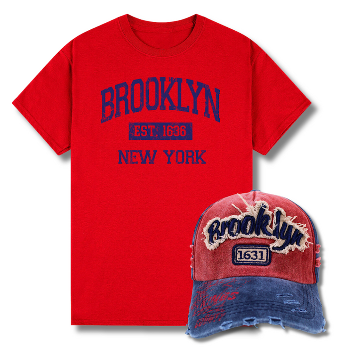 Distressed Brooklyn Hat and T-Shirt Combo (4 Colors)