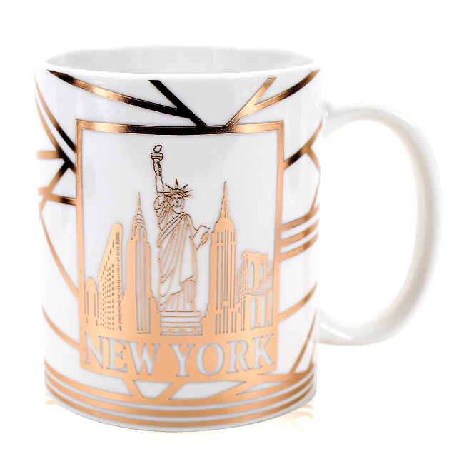 11oz White-Bronze MetalliScape: NY Edition – Iconic Lines New York Mug