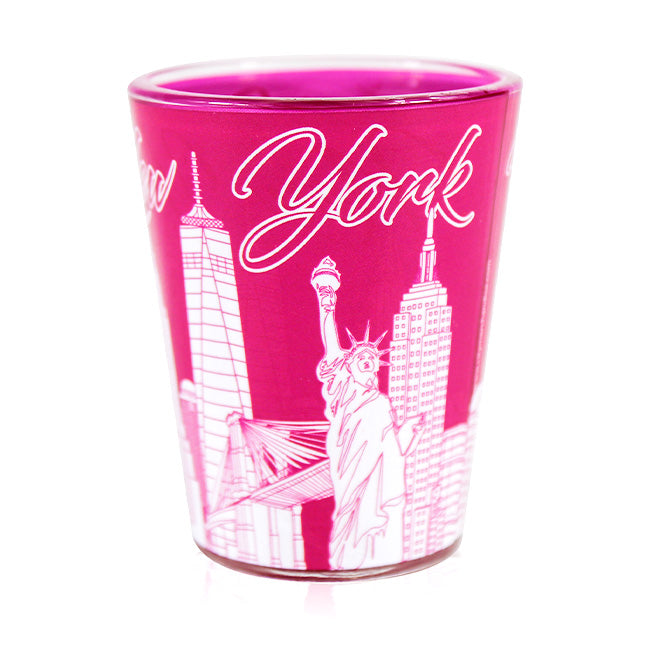 Hot Pink New York Skyline Monuments Shot Glass | NYC Gifts For Her