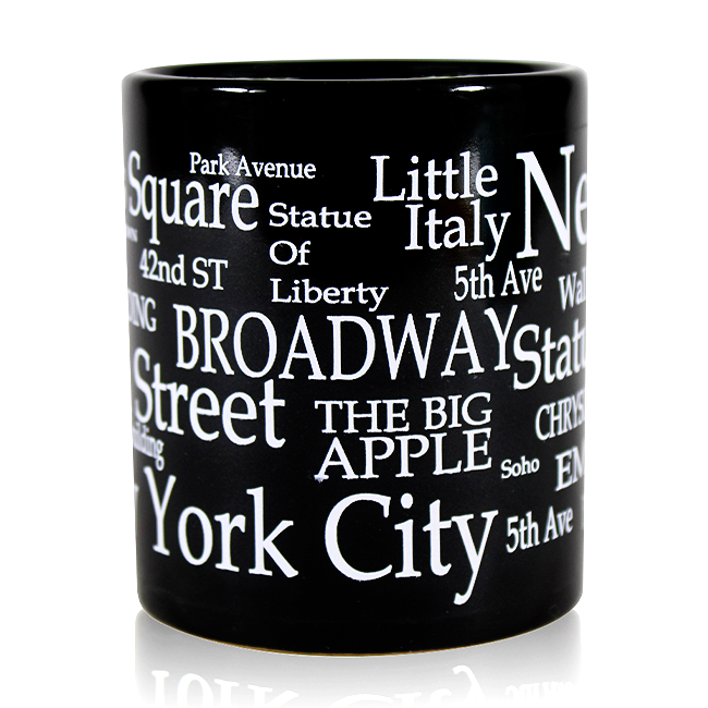 Black Ceramic Staple Themes & Titles of New York Cappuccino Mug
