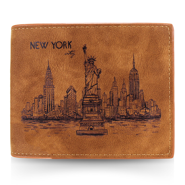 New York Skyline Slim Wallet in Faux Nubuck Leather