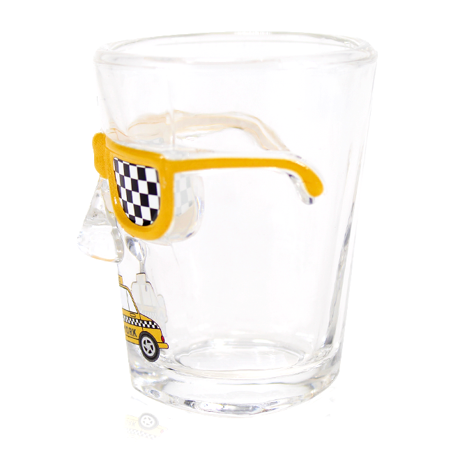 3D Taxi Face-off: NYC Cab Driver Character Shot Glass