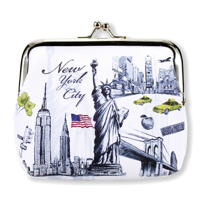 NYC Gifts For Her Coin Purse | Pebbled Leather Kisslock NYC Coin Purse