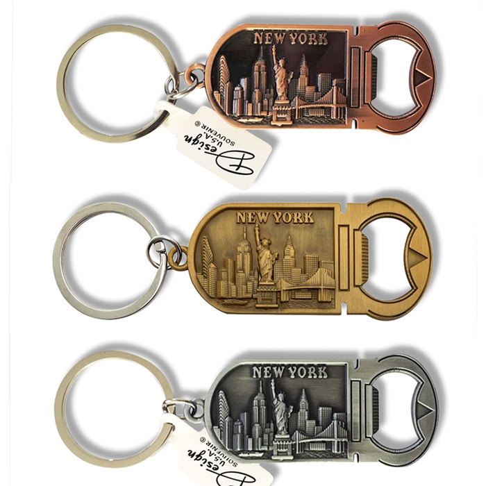 Etched Pewter NYC Skyline - Times Square Bottle Opener Keychain Set