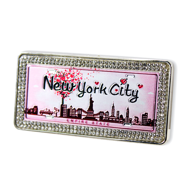 Rhinestone Roses Pink Skyline of New York Magnet | New York Gift For Her