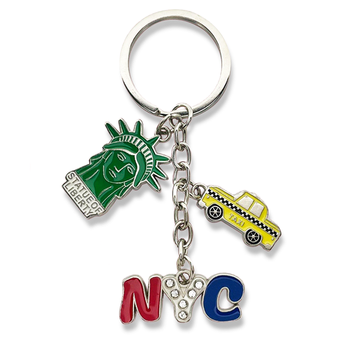 Stone Studded NYC Liberty-Taxi Charms Keychain