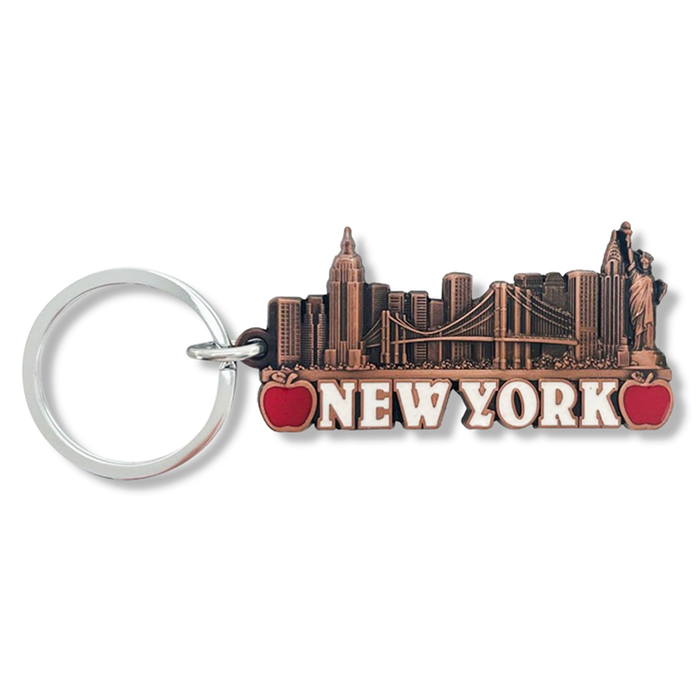 Full Metal Etched Big Apple New York Skyline Keychain (2 Colors)
