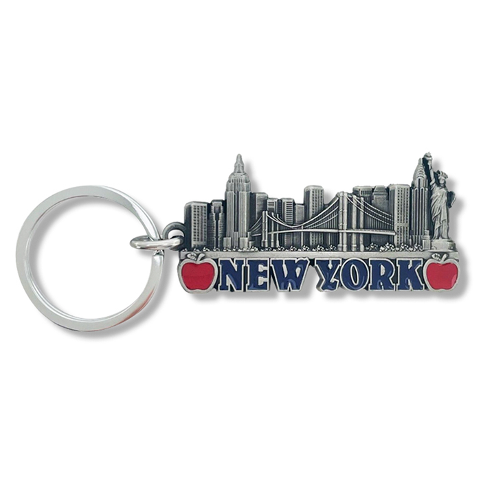 Full Metal Etched Big Apple New York Skyline Keychain (2 Colors)