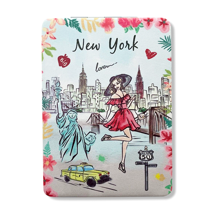 Floral NYC Skyline Faux Leather Compact Mirror