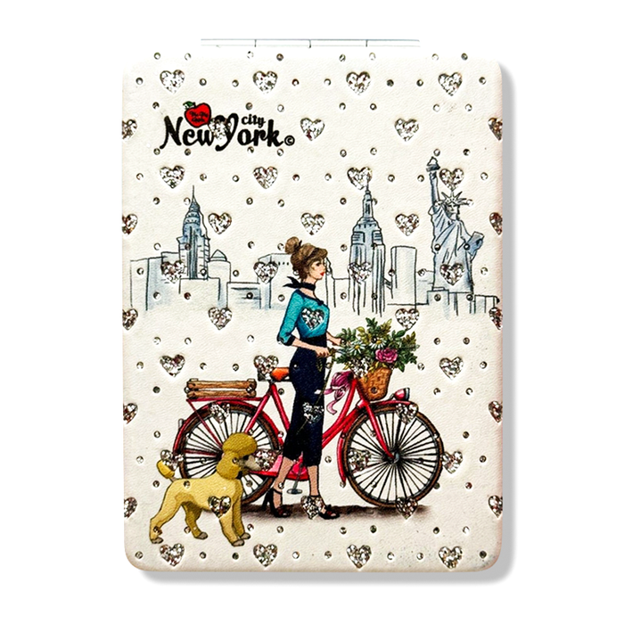 Stone Studded Faux Leather Bound Ladies Face Mirror