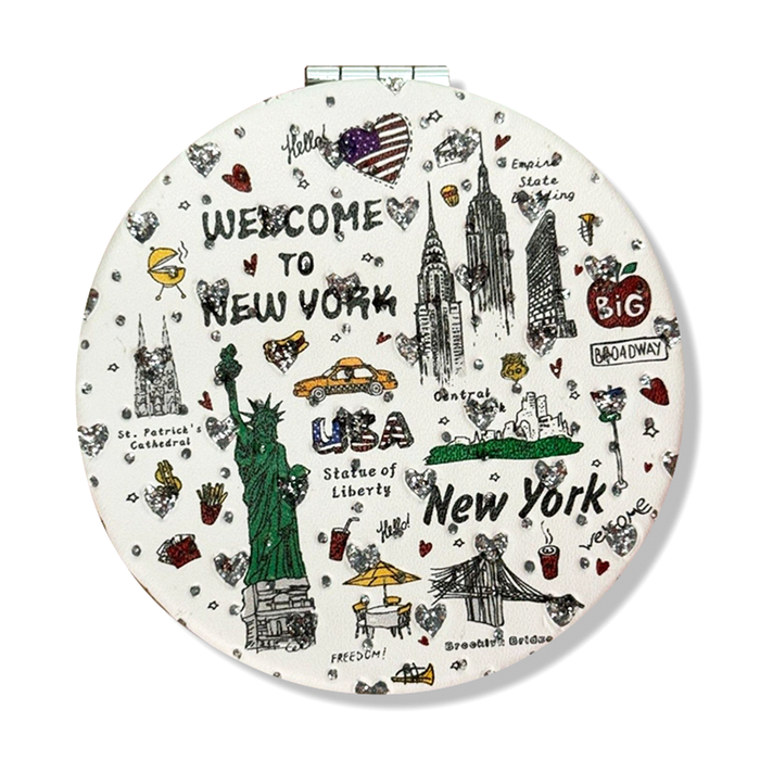 Staples of "NEW YORK" Stone Studded Circular Mirror