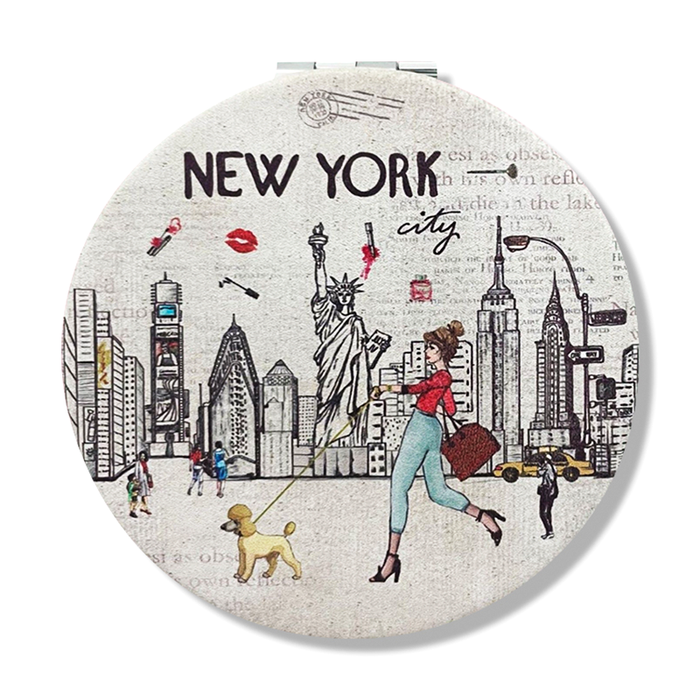 Skyline Walk "NEW YORK" Faux Leather Circular Compact Mirror