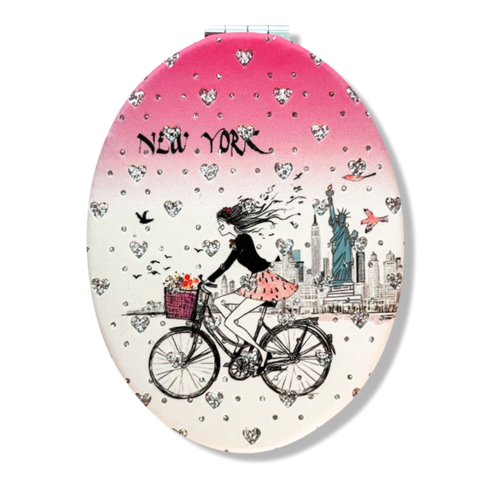 Stone Studded Pink Hues NYC Skyline Compact Mirror