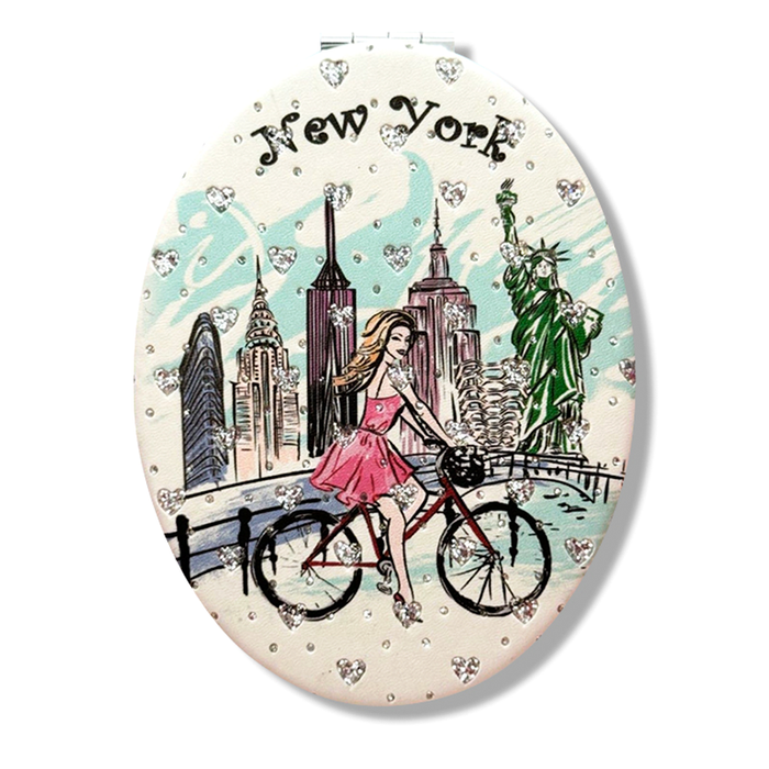 Girl's Stone Studded Artsy New York Oval Face Mirror