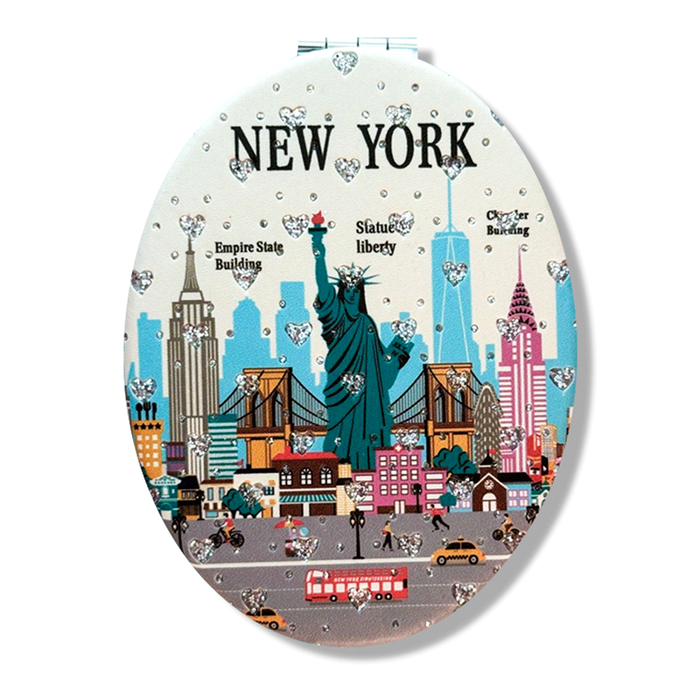 Stone Studded NEW YORK Minimalist Skyline Compact Mirror