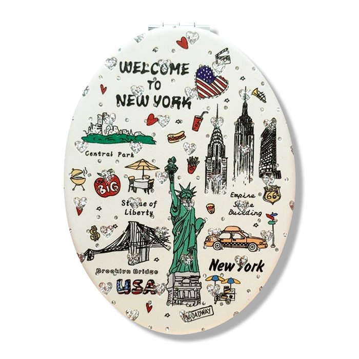 Staples of "NEW YORK" Stone Studded Compact Mirror
