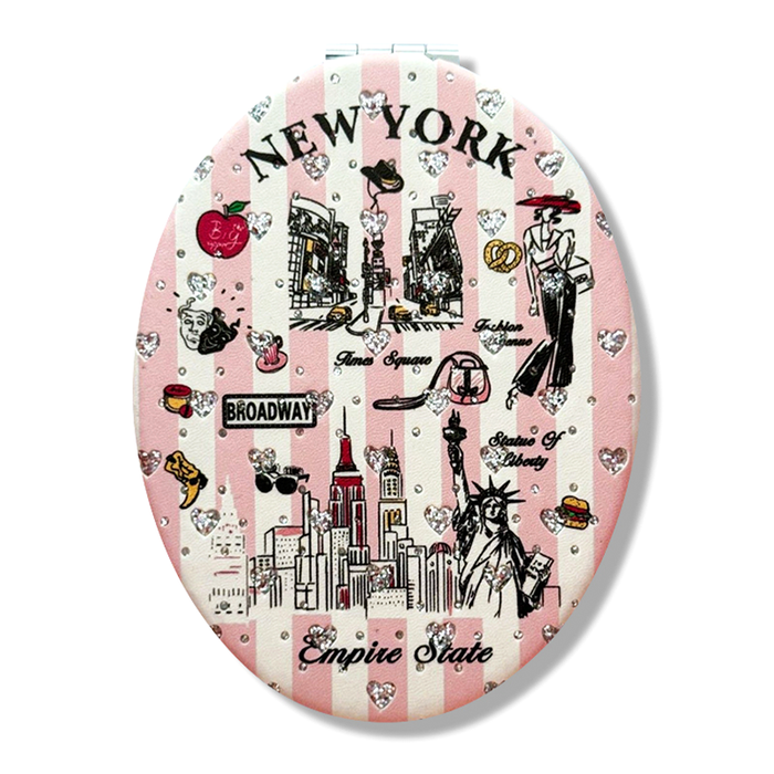 5th Ave Fashion Stone Studded Compact NY Face Mirror