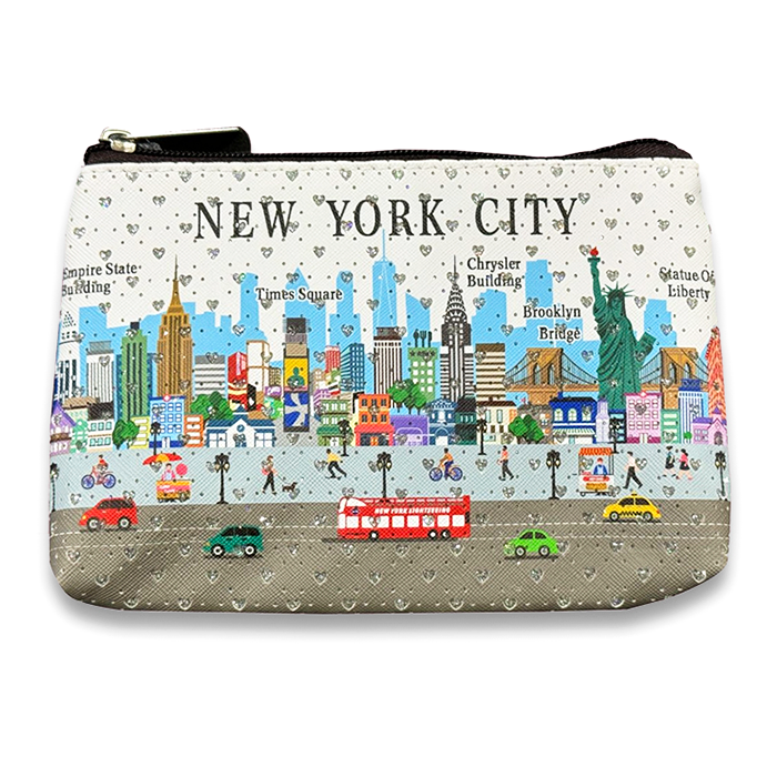 Stone Studded New York City Skyline Minimalist Zip Clutch