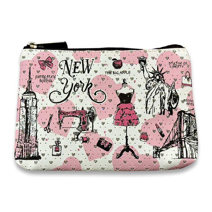 Stone Studded 5th Avenue Fashion New York Zip Clutch