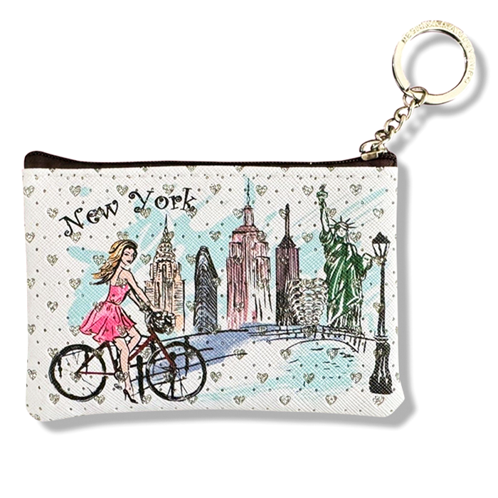 Girl's Stone Studded Artsy New York Zip Pouch