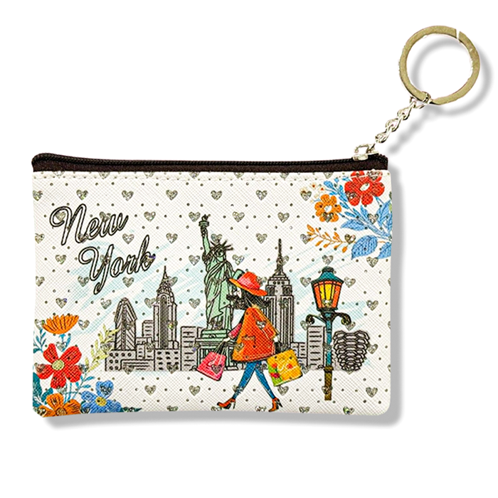 Floral Stroll New York Aesthetic Stone Studded Zip Pouch