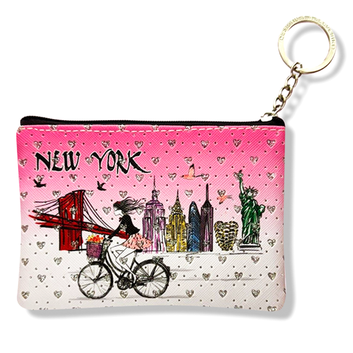 Stone Studded Pink Hues NYC Skyline Zip Pouch