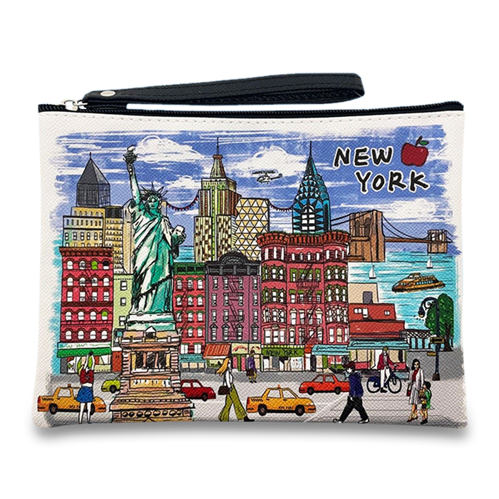 Water Color 'A Day in New York City' Large Wristlet Clutch