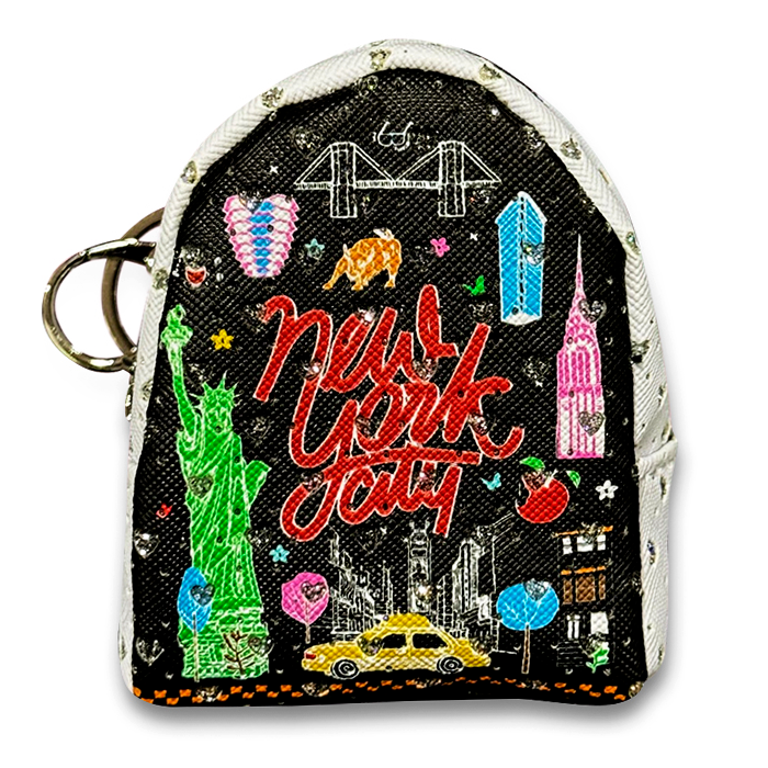 Faux Pebbled Leather NEW YORK CITY Monuments Rhinestone Zip Pouch