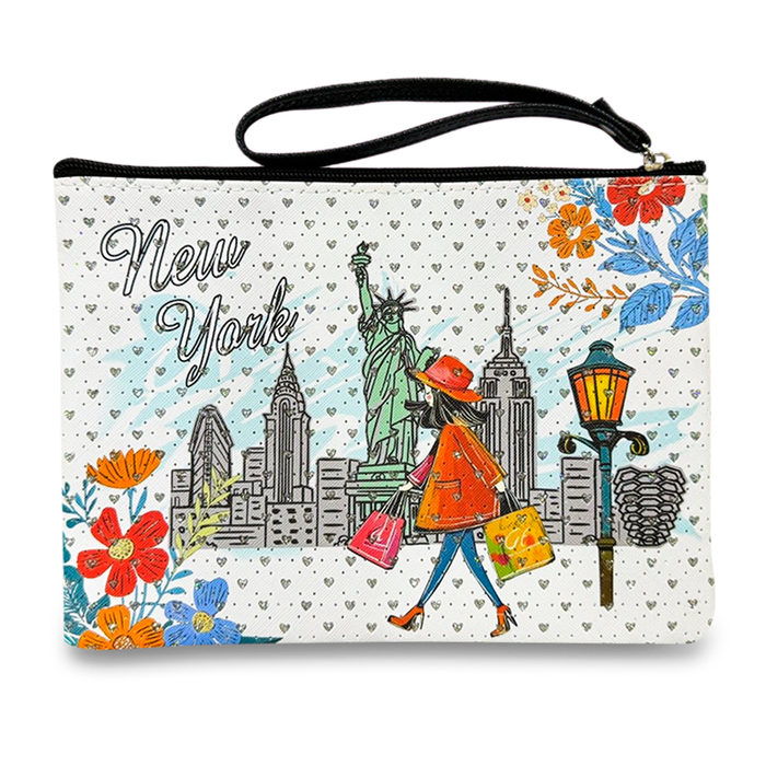 Floral Stroll New York Aesthetic Stone Studded Large Wristlet Clutch