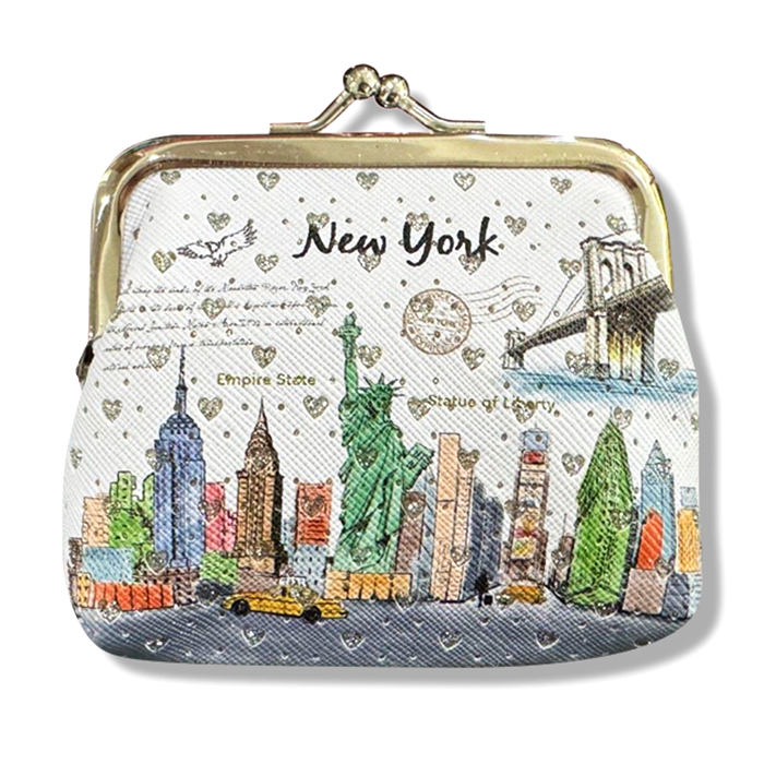 Stone Studded New York Skyline Kisslock Pouch