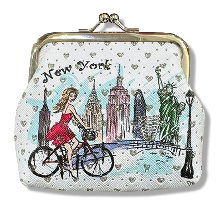 Girl's Stone Studded Artsy New York Kisslock Pouch