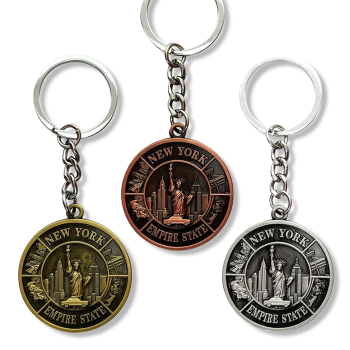 Pewter Empire State New York Landmarks Medallion Keychain Set