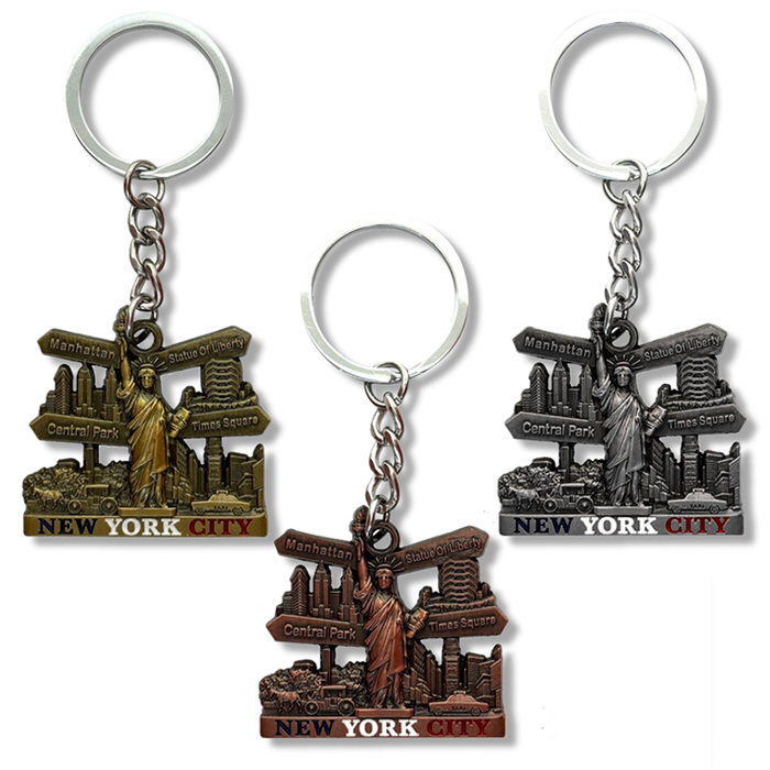 NYC Landmarks Directional Pewter Keychain Set