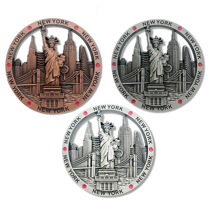 Full Metal Engraved "NEW YORK CITY" Empire Monuments Fridge Magnet Set