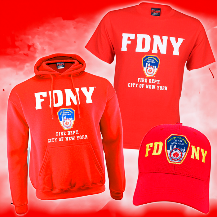 Department Red FDNY Shirt, Hoodie & Hat Bundle (S-2XL)