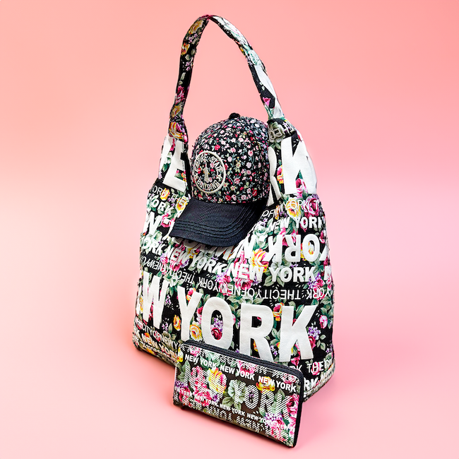 Floral Spring Ladies Bundle Handbag, Hat, Wallet (3-Piece Set) | New York Gift For Her
